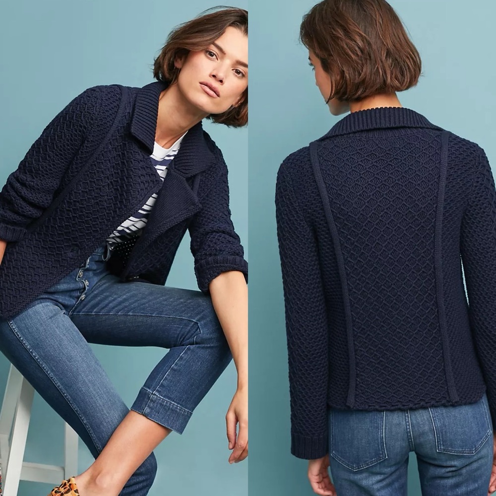 Anthropologie Maeve navy knit blazer size XS